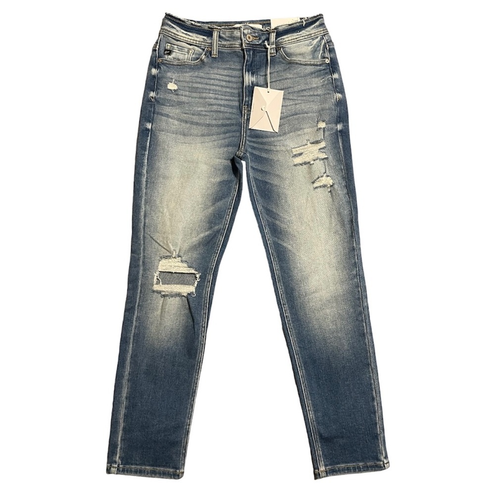Kan Can 11" High Rise Relaxed Fit Distressed  Mom Jean KC9198L Size 7/27